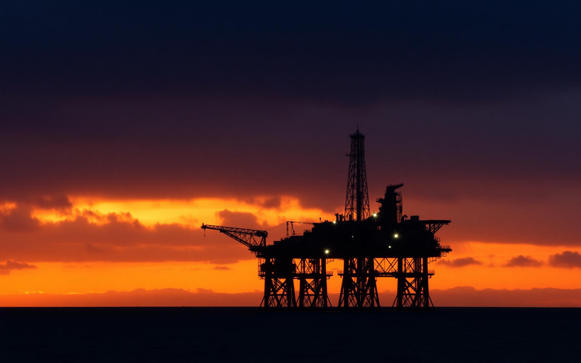 Plataforma offshore ao pôr do sol